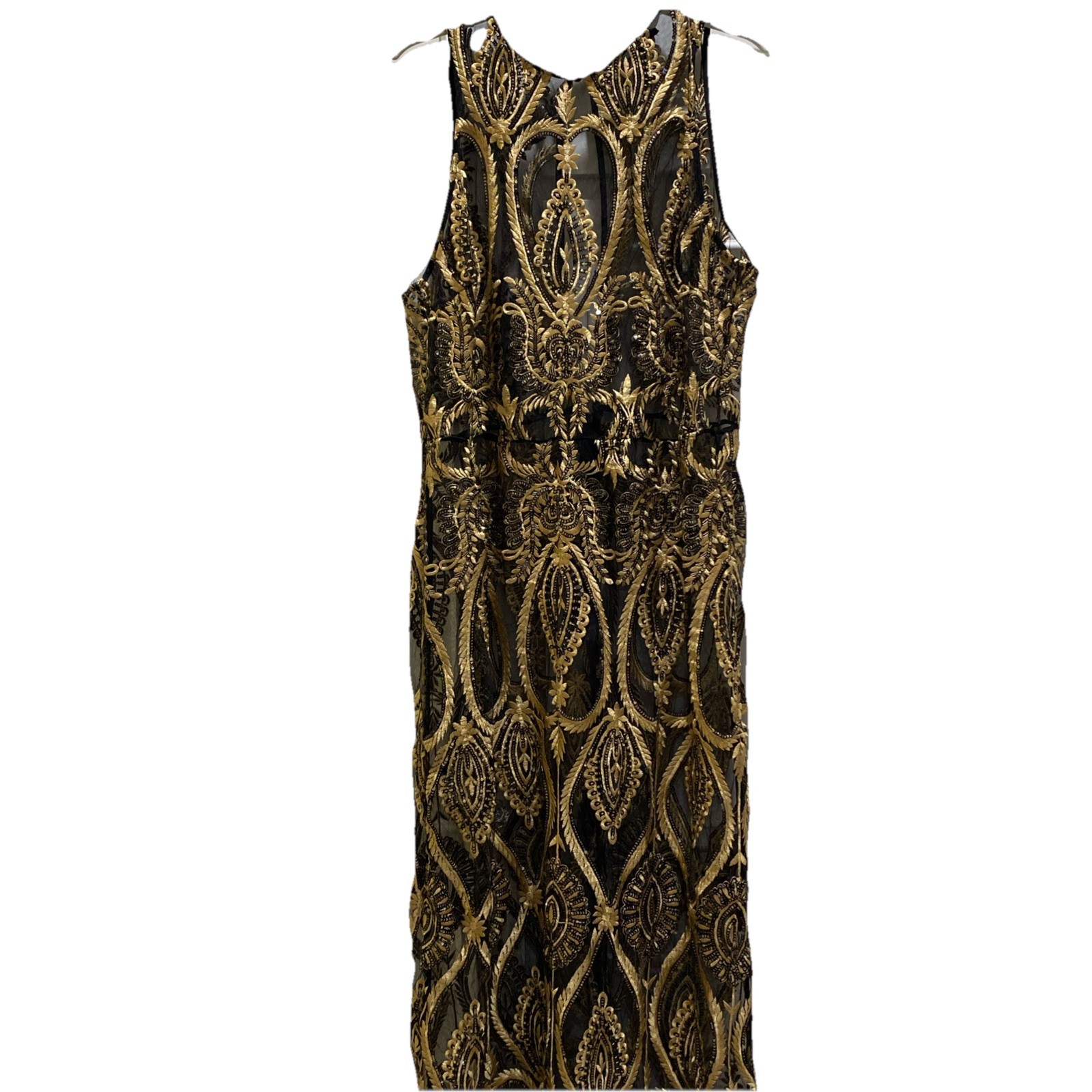 24K Label By K Too Black & Gold Sheer Sequin Evening Gown Sz 2XL Glam Vamp Party