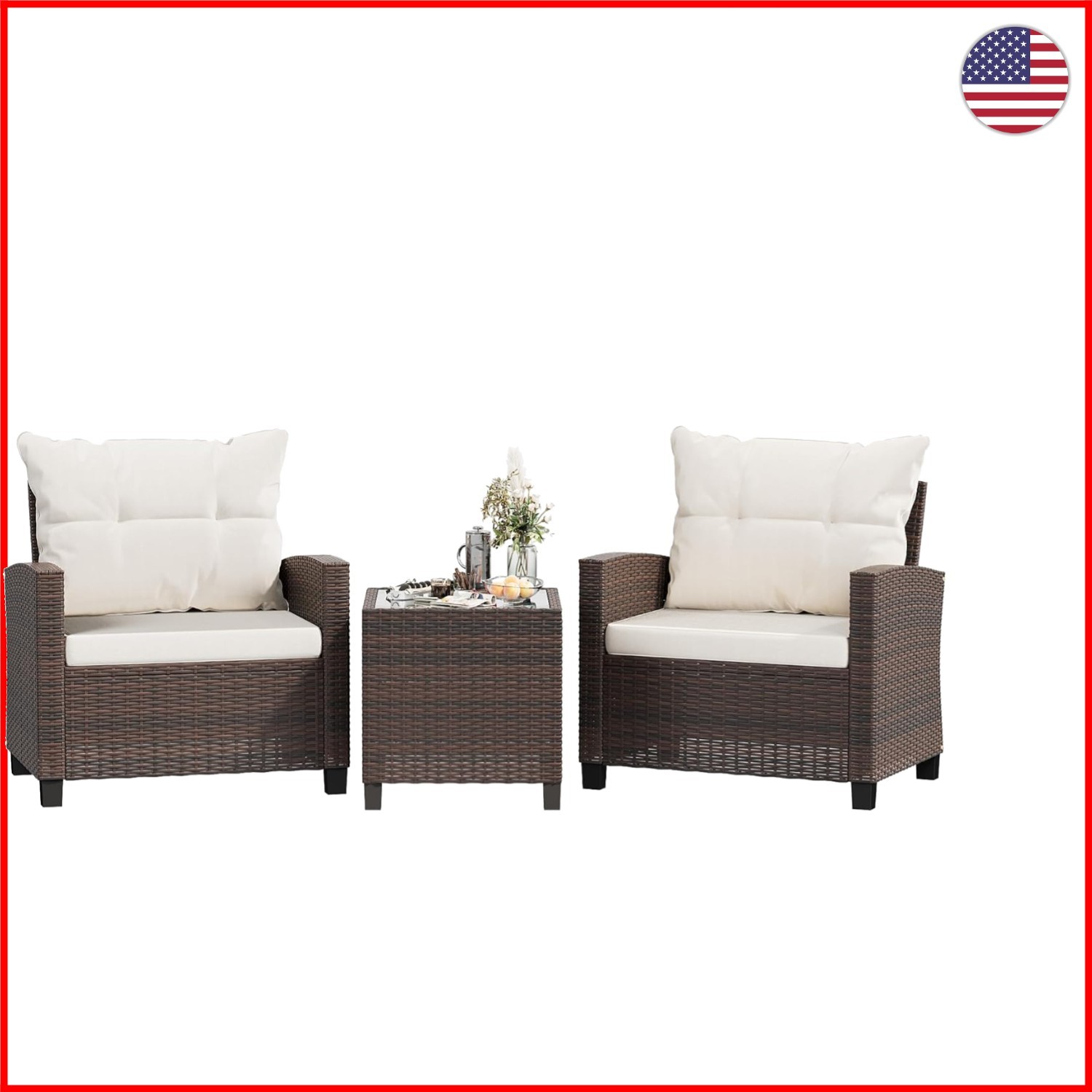 Elegant 3-Piece Patio Furniture Set - Weather-Resistant Wicker Chairs & Table