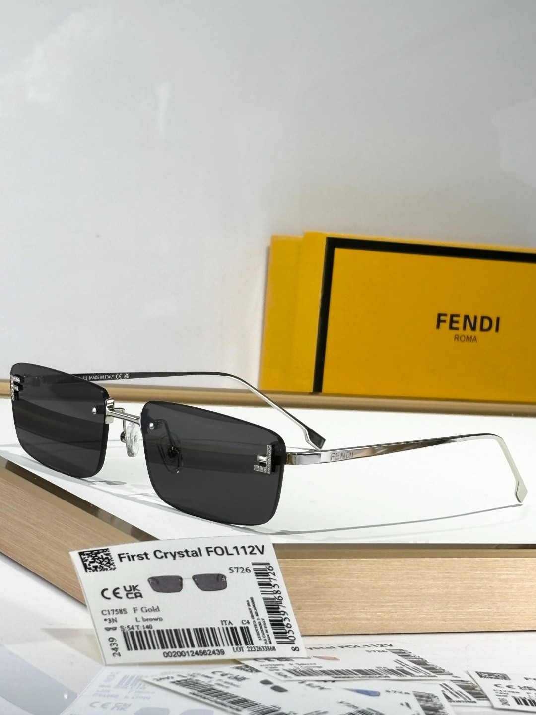 FENDI FE4172US Silver Rimless Rectangle Sunglasses Black Lenses 58-18-140