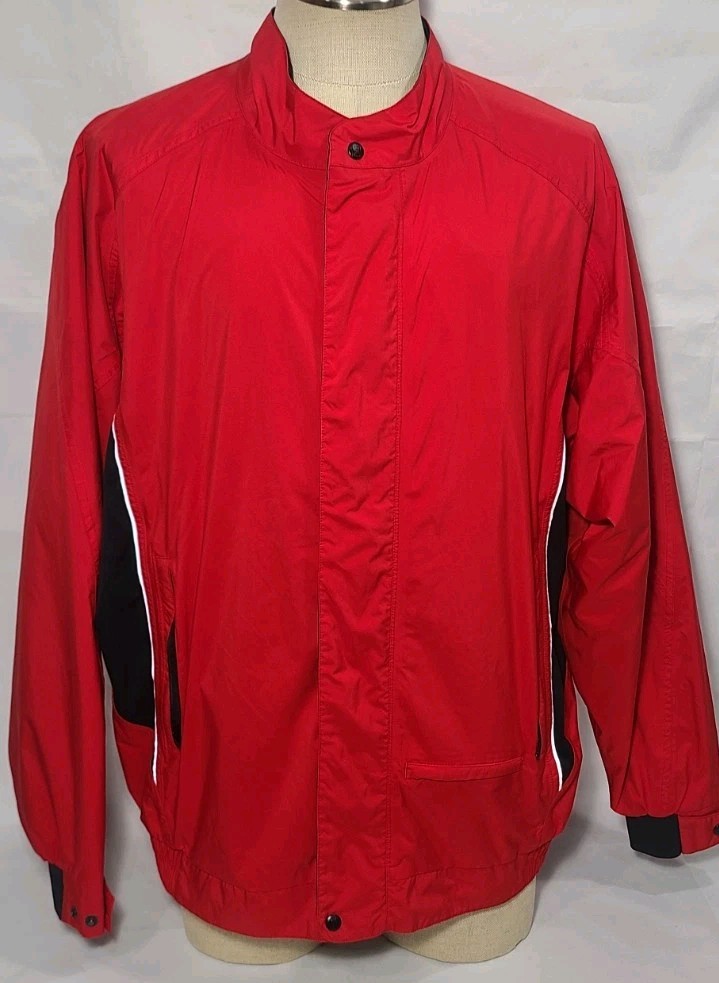 DryJoys by FootJoys Red Full Zip Rain Jacket Zipper Pockets ~ Mens Large Used 