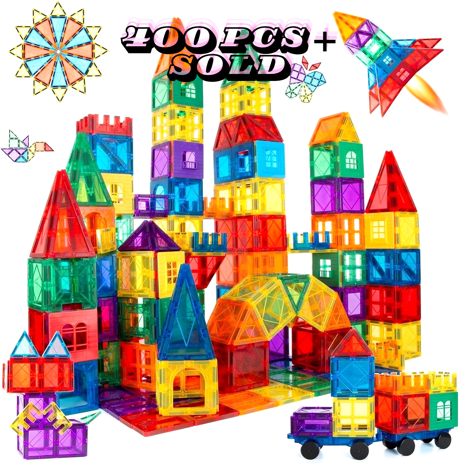 100 Pcs Magna Tiles Clear Colors Magnetic Building Toy Magnet Blocks Kids 3D