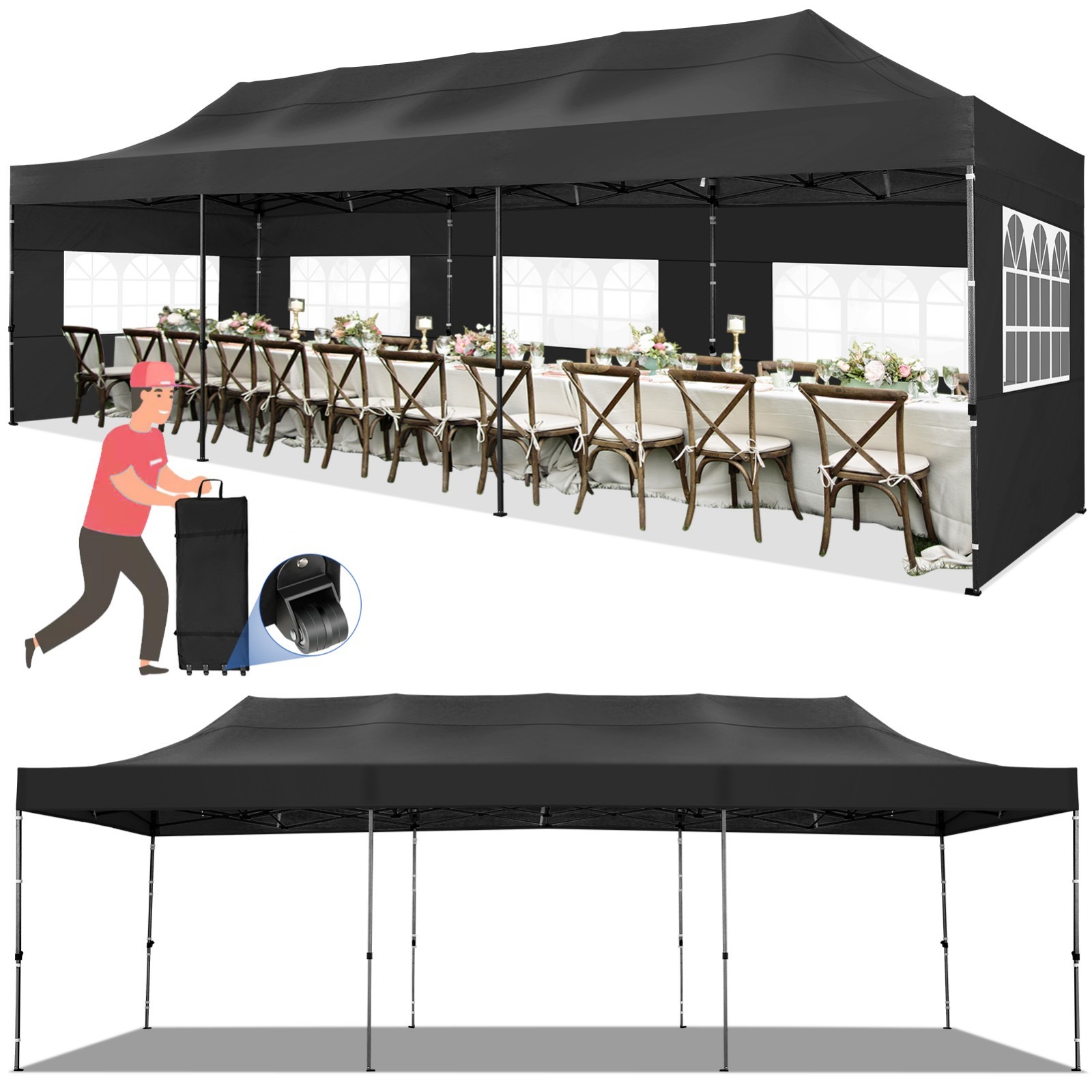 10x30FT Heavy Duty Pop Up Canopy Party Tent Waterproof Gazebo Outdoor Wedding