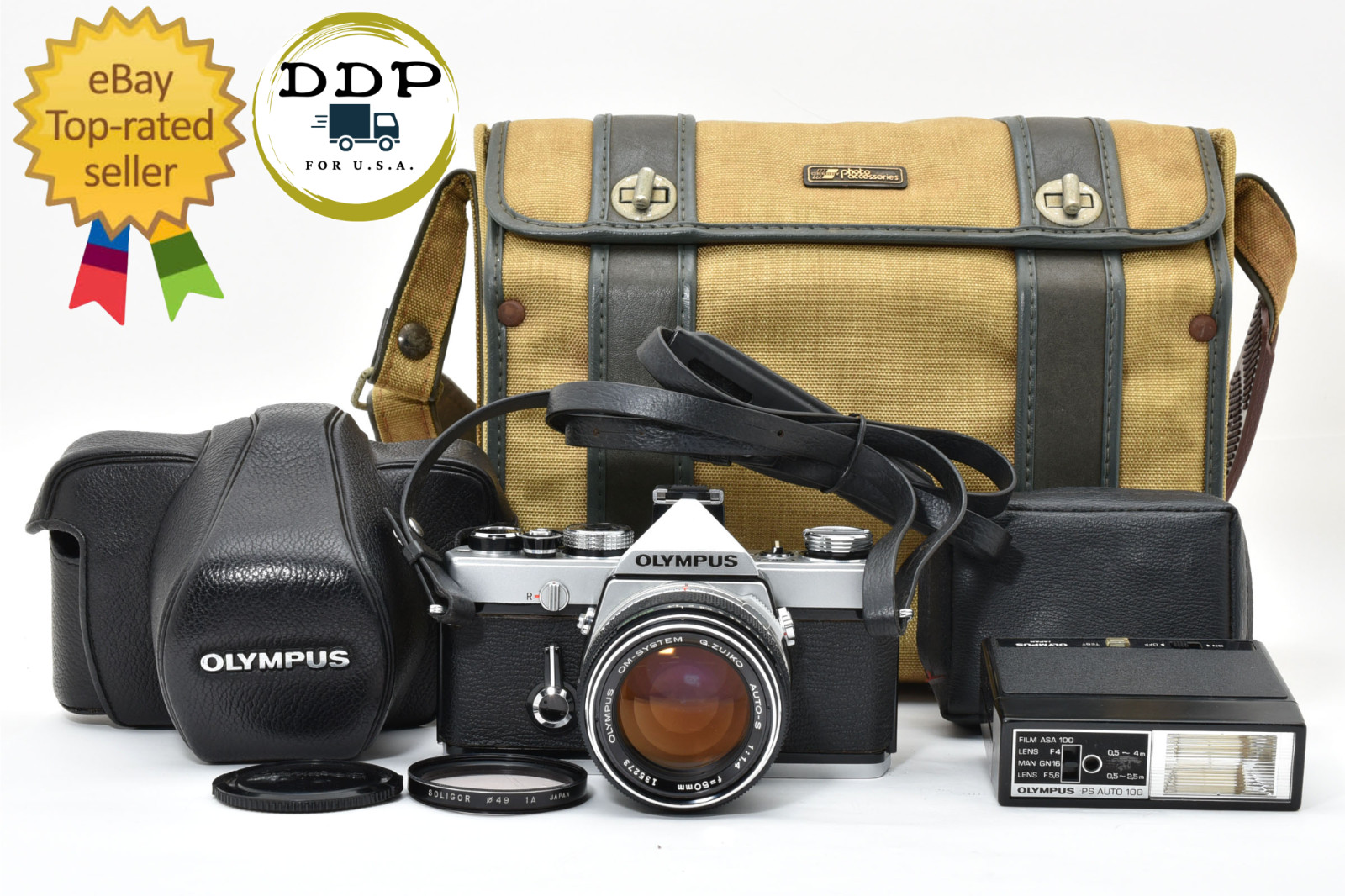 [N Mint w/ Case , Flash ] Olympus OM-1 50mm F1.4 SLR 35mm Film Camera JAPAN