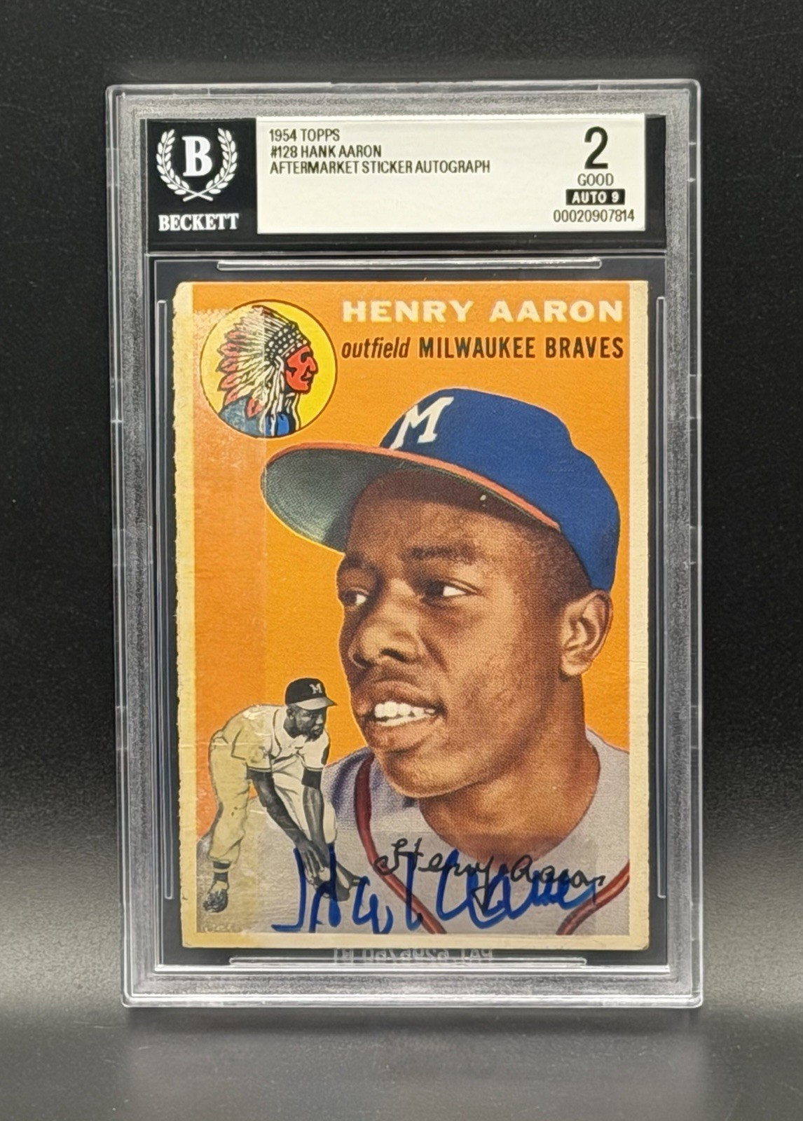 1954 Topps Hank Aaron #128 (RC) BGS 2 With BAS Auto. 1954 Topps Hank Aaron #128 (RC) BGS 2 With BAS Auto.