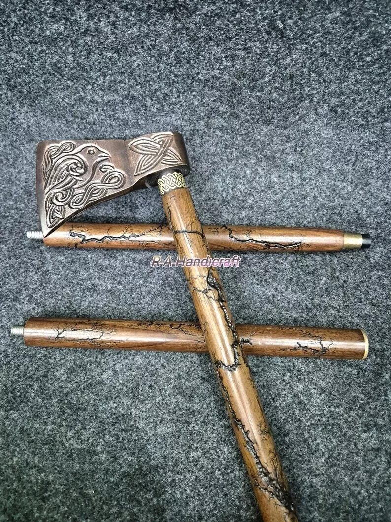 Antique Edwardian Men's Choice Axe Style Wooden Vintage Walking Stick Cane Gift