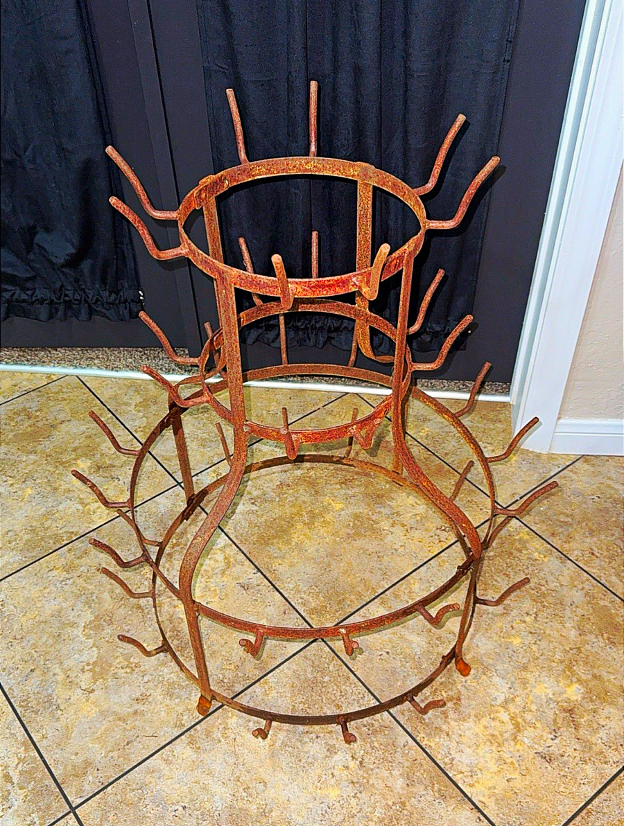 Vintage Antique French Metal Bottle Drying Rack Tree Hedgehog 40 Hooks 4-Tier.