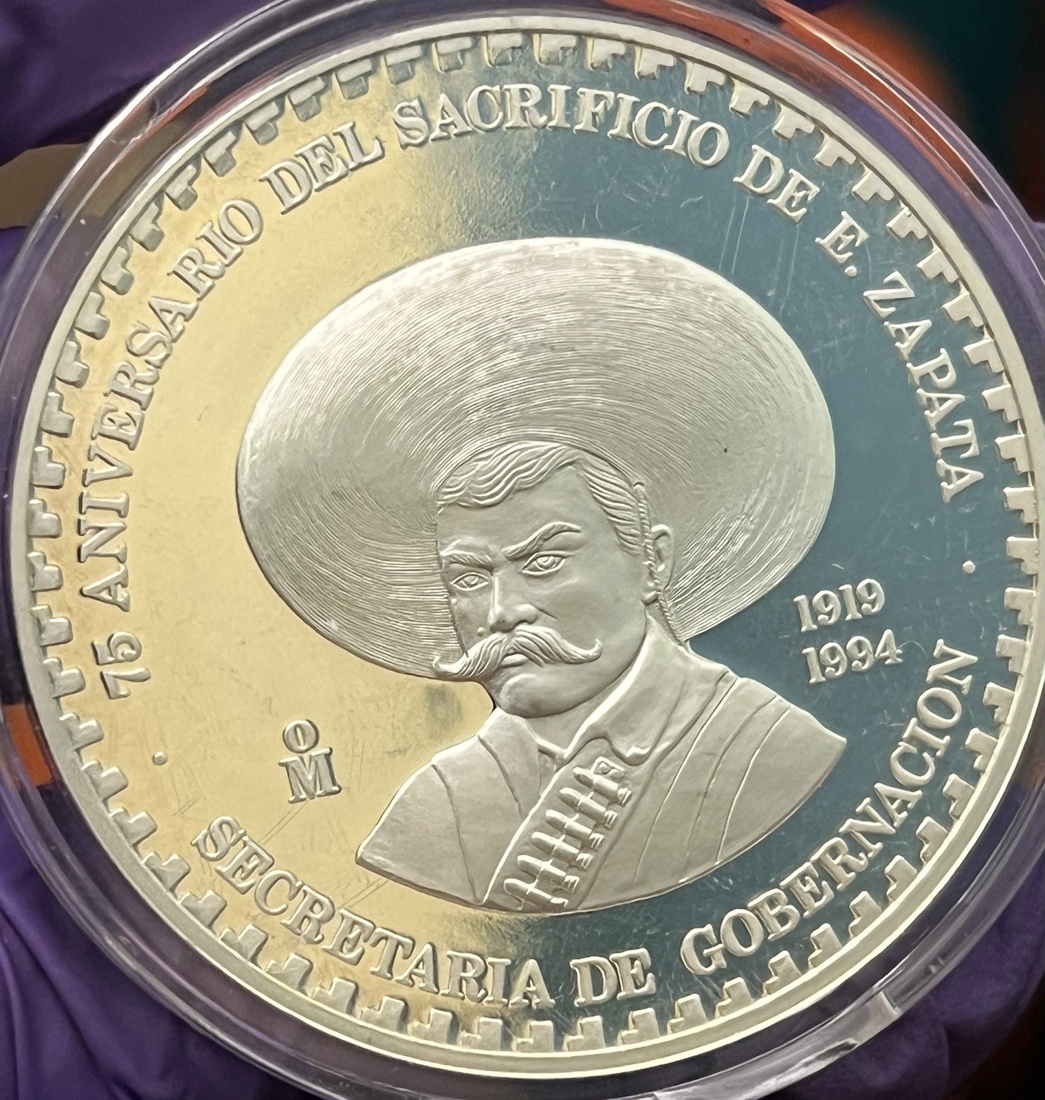1994 Mo Mexico Emiliano Zapata 75th Anniversary 2oz Silver Medal Extremely Rare