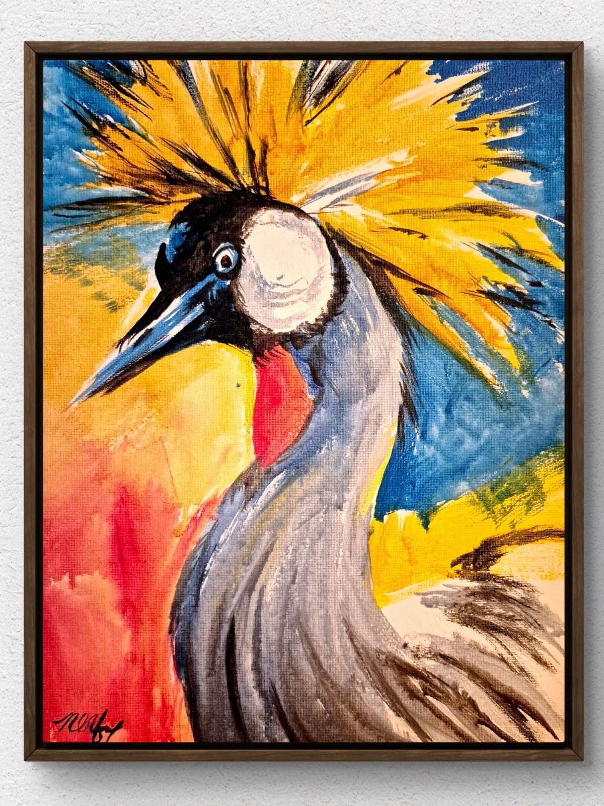 Original  Vibrant Crane 11x14 Expressionist Acrylic Canvas Signed Wall Art A321
