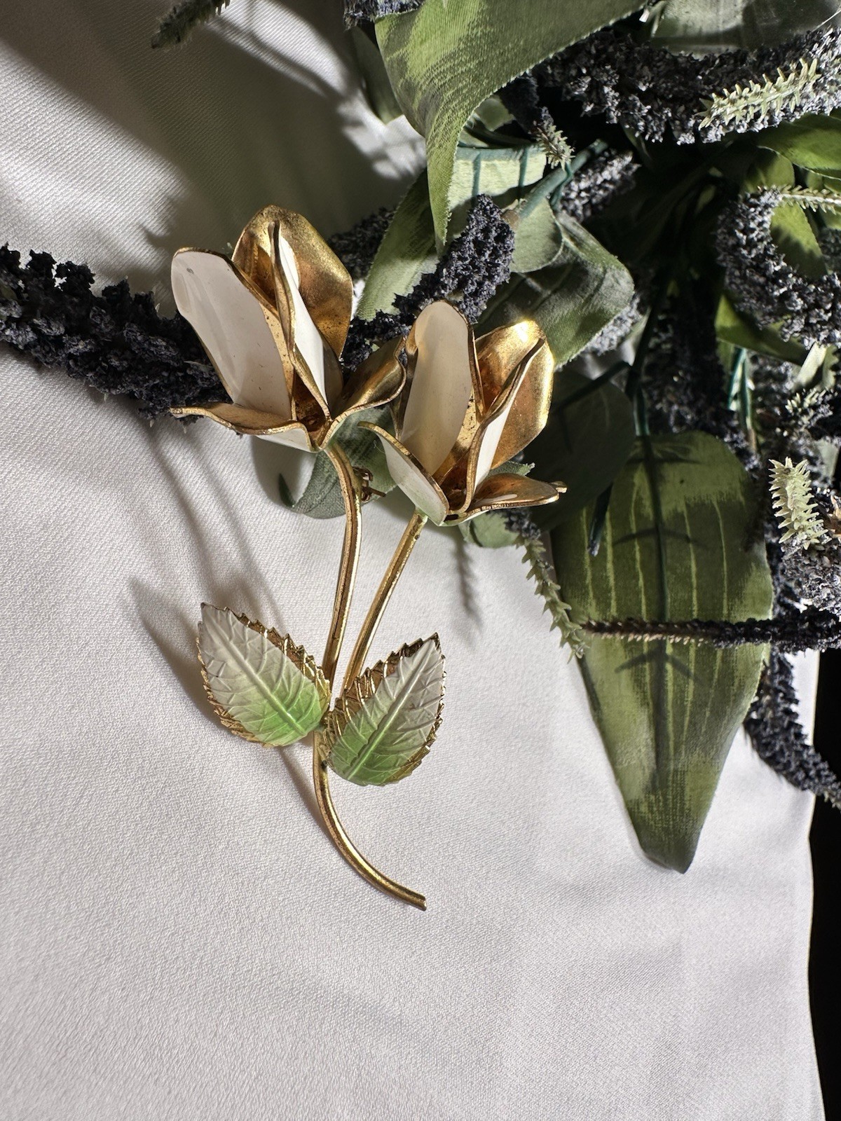 Vintage Mid-Century White Rose Bud Brooch Authentic Austrian Craftsmanship