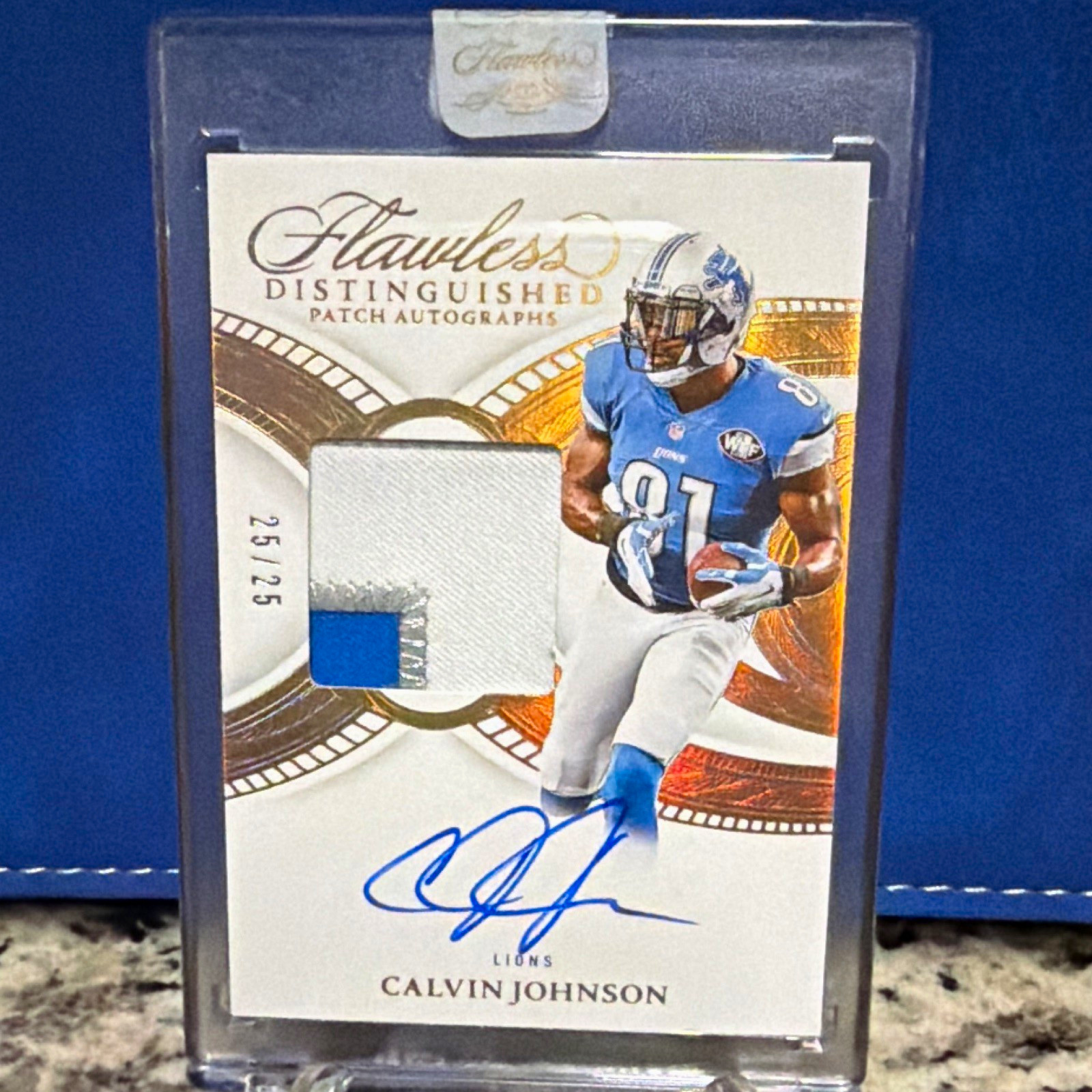 Panini Flawless 2025 Calvin Johnson Lions Distinguished Patch Auto #DPA-CJO /25