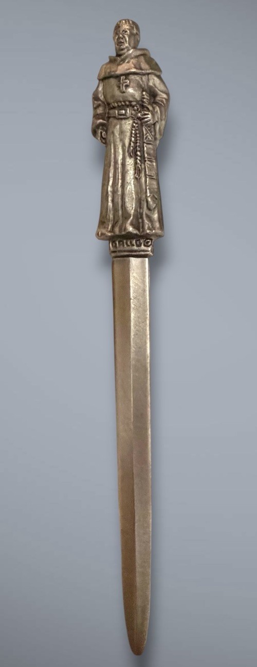 Vintage Gallo Daley Pewter Monk Friar Letter Opener Religious Figural 7”