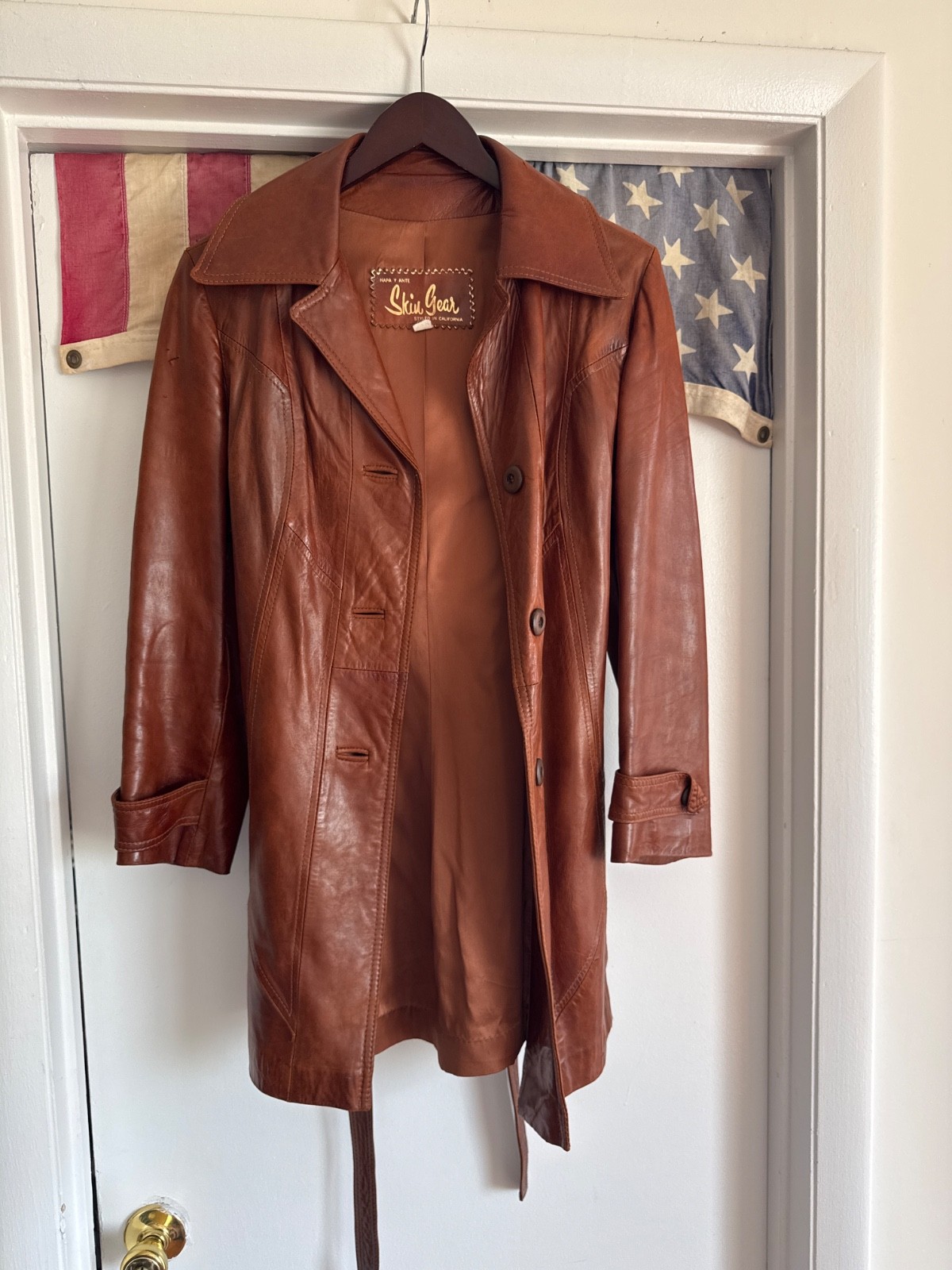 Vintage 70s Women\'s Skin Gear Lambskin Leather Mid-Length Coat Size 12