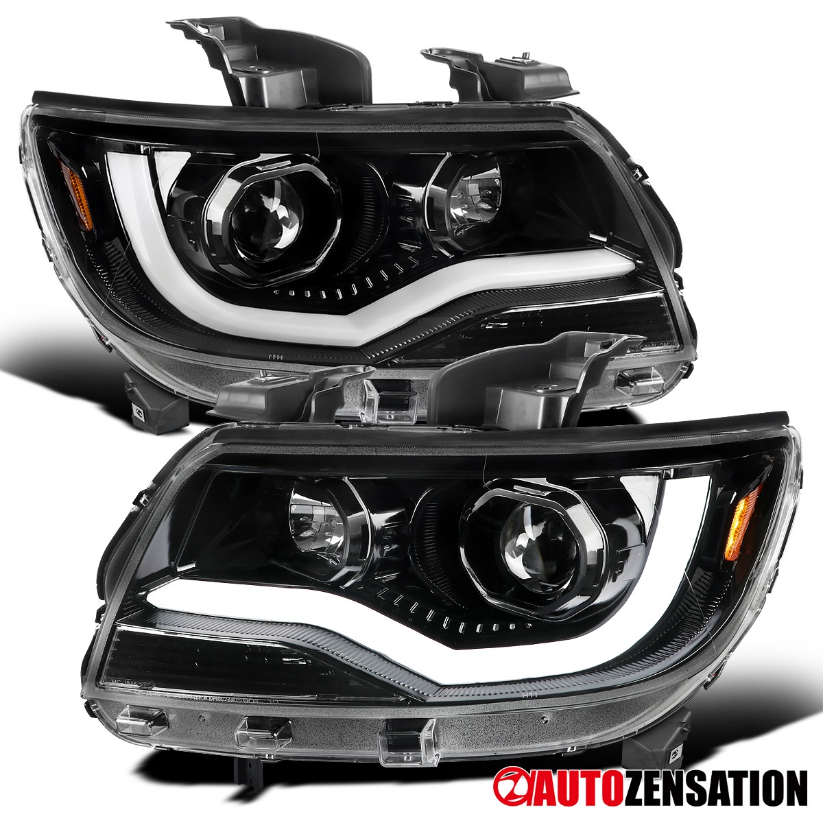 Slick Black Fit 2015-2022 Chevy Colorado LED Tube Halogen Projector Headlights Slick Black Fit 2015-2022 Chevy Colorado LED Tube Halogen Projector Headlights