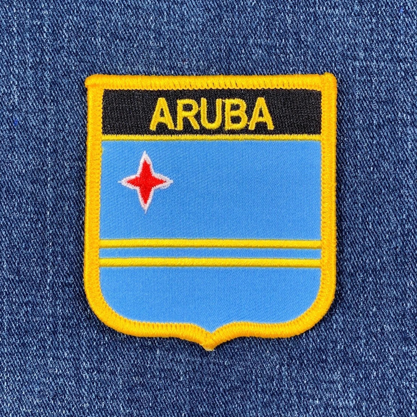 Aruba Patch - Embroidered Caribbean Flag Shield Badge 2.75\ Aruba Patch - Embroidered Caribbean Flag Shield Badge 2.75\