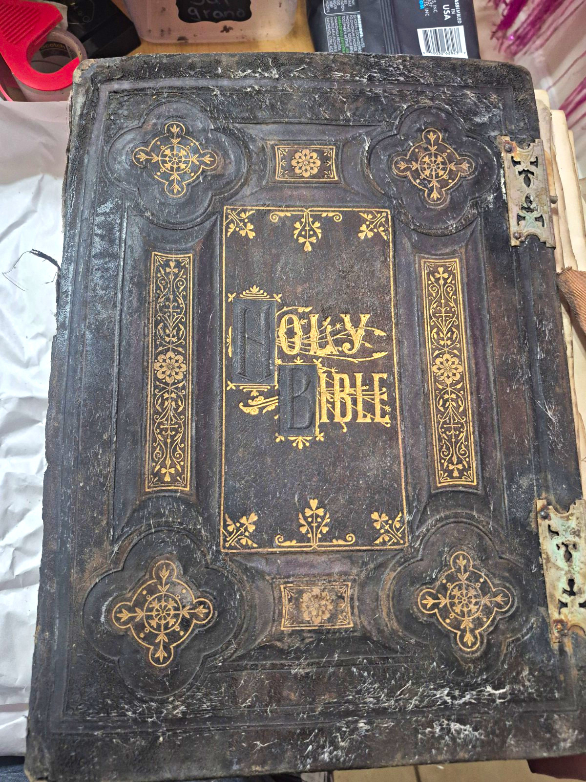 Antique c.1860s Holy Bible Robert Jamieson Illustrated Victorian Bible AS-IS