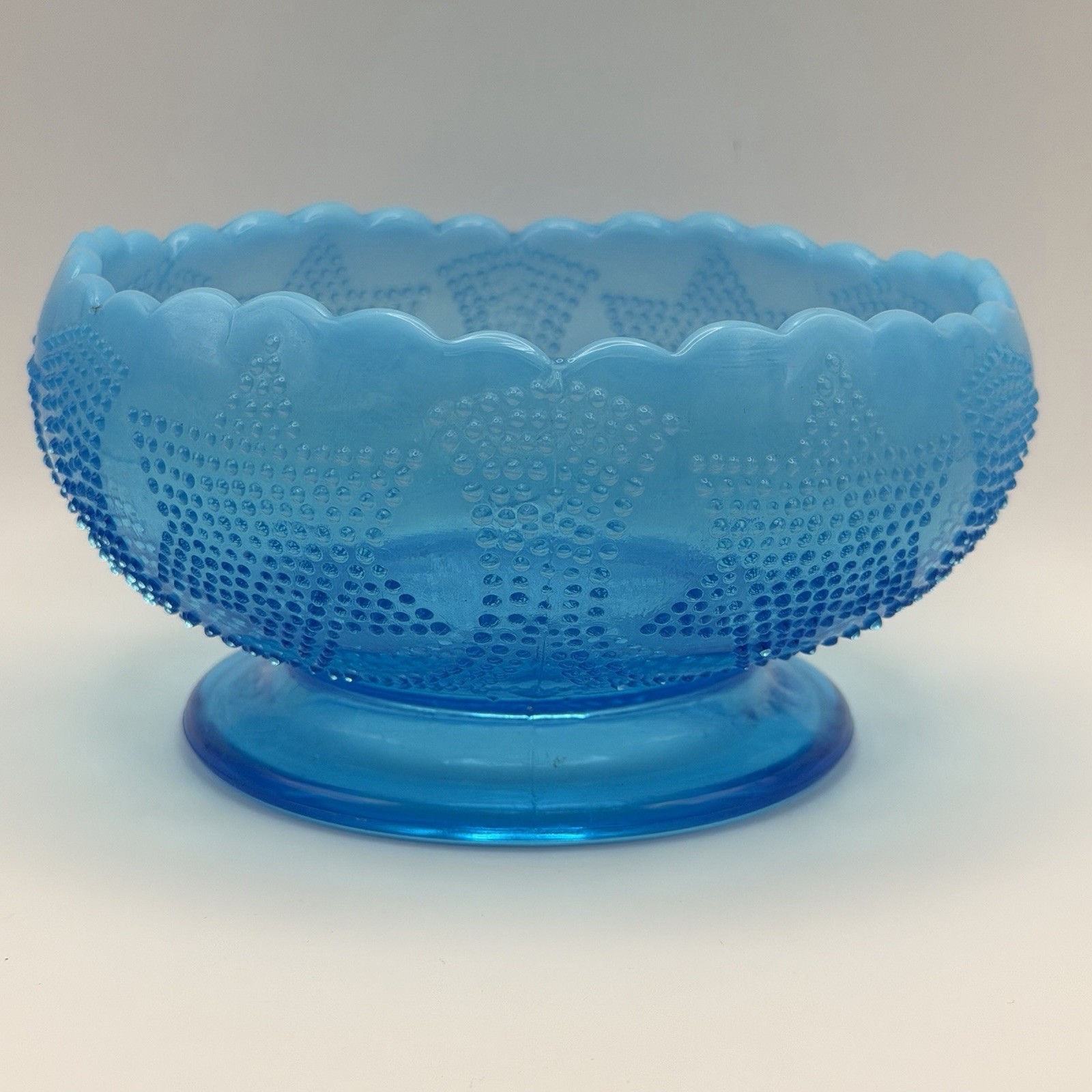 Antique Fenton Beaded Stars & Swag Blue Opalescent Bowl Rare 1908 Excellent