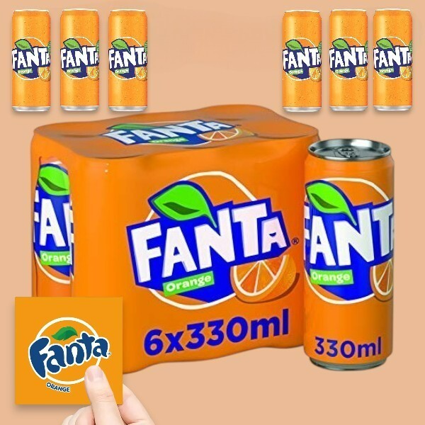 Fanta Orange Soda (European Import) (6 x 0.33 Cans) with FANTA Sticker