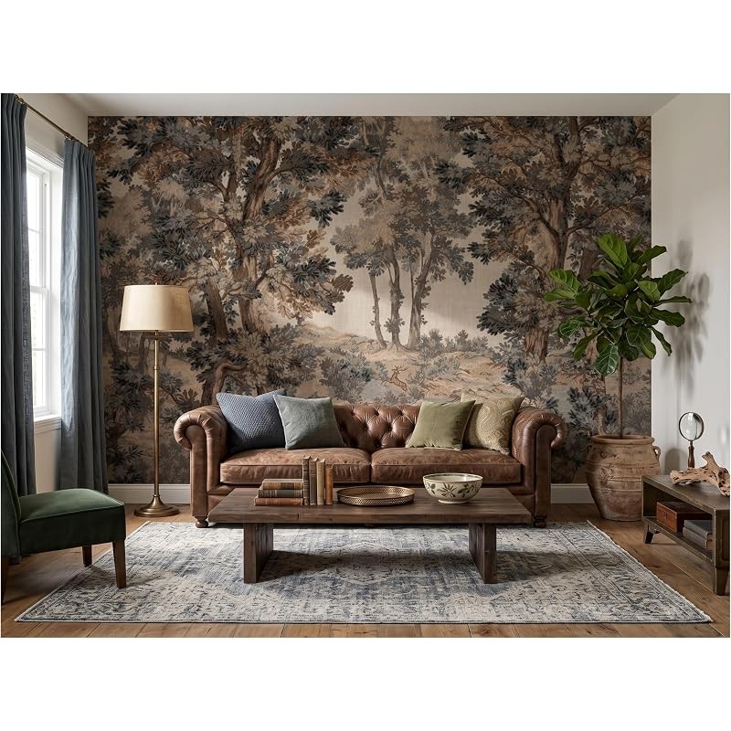 Landscape Peel and Stick Wall Murals, Vintage Forest Wallpaper Rustic Woodland Landscape Peel and Stick Wall Murals, Vintage Forest Wallpaper Rustic Woodland