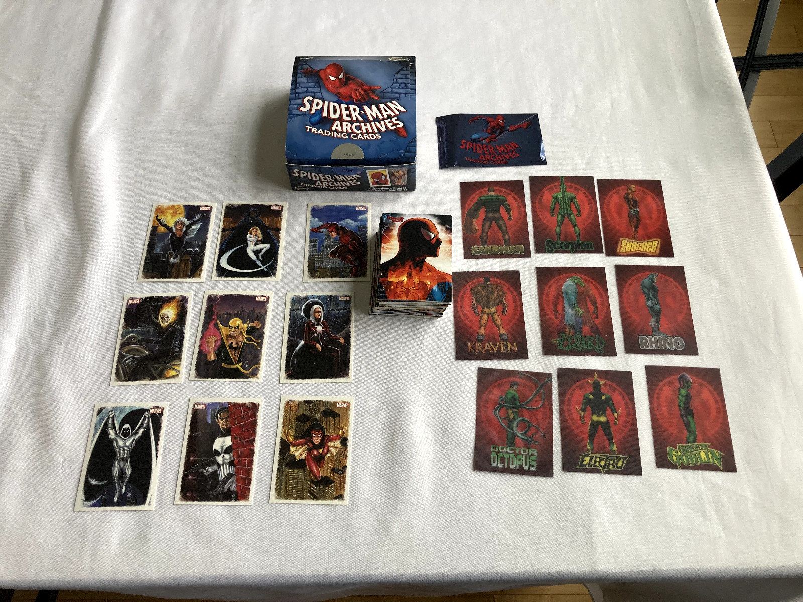 2009 SPIDER-MAN ARCHIVES CARDS, FULL BASE SET, 2 CHASE SETS, EMPTY BOX & WRAPPER