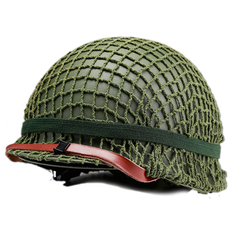 US Green WW2 M1 Helmet with Chin Strap Net Cover US Green WW2 M1 Helmet with Chin Strap Net Cover