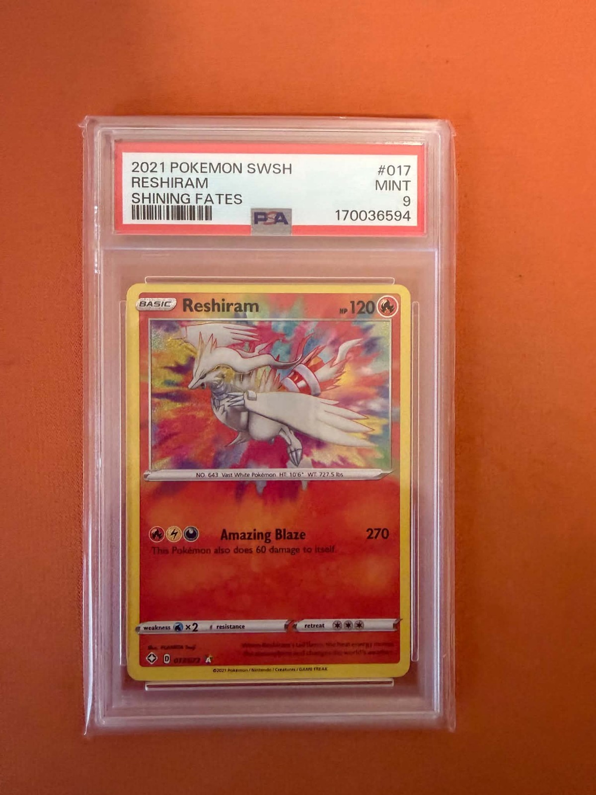 POKEMON 2021 Shining Fates RESHIRAM #017 PSA 9 Mint Rare Amazing
