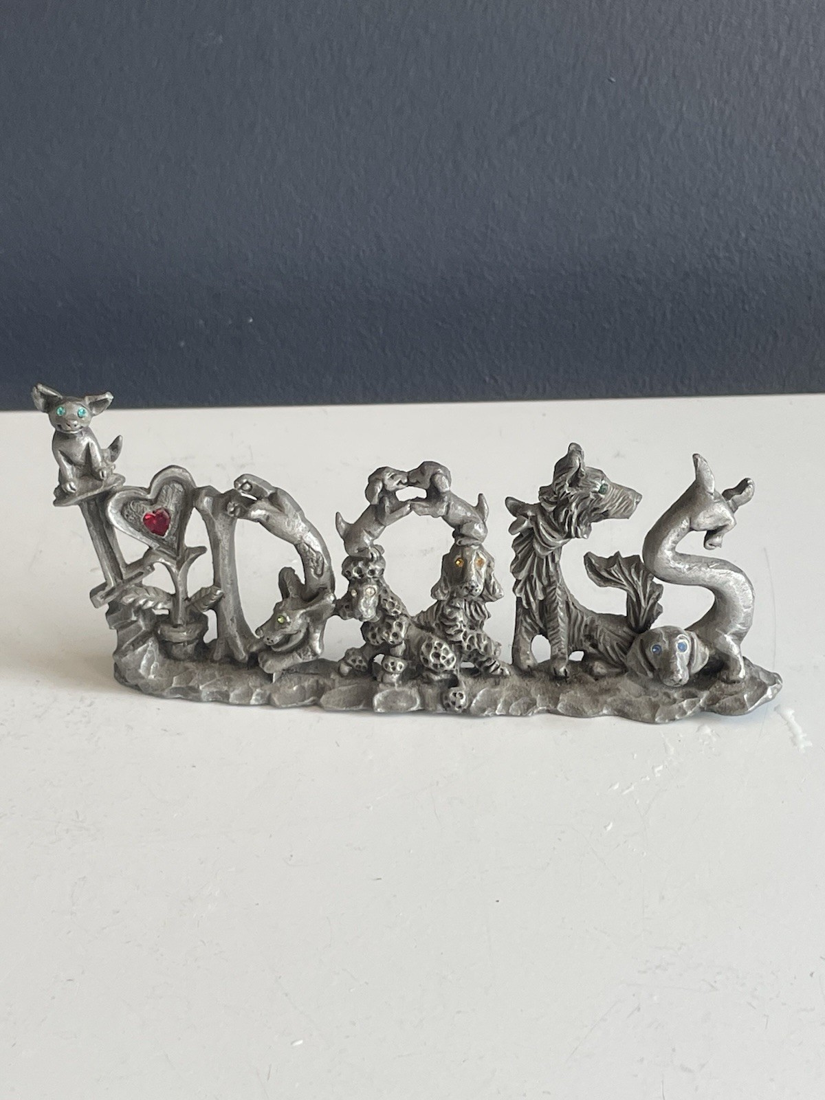 Vintage 1978 SUHCO DOGS Figurine Cast Metal Rhinestone Dog Sculpture USA 6”