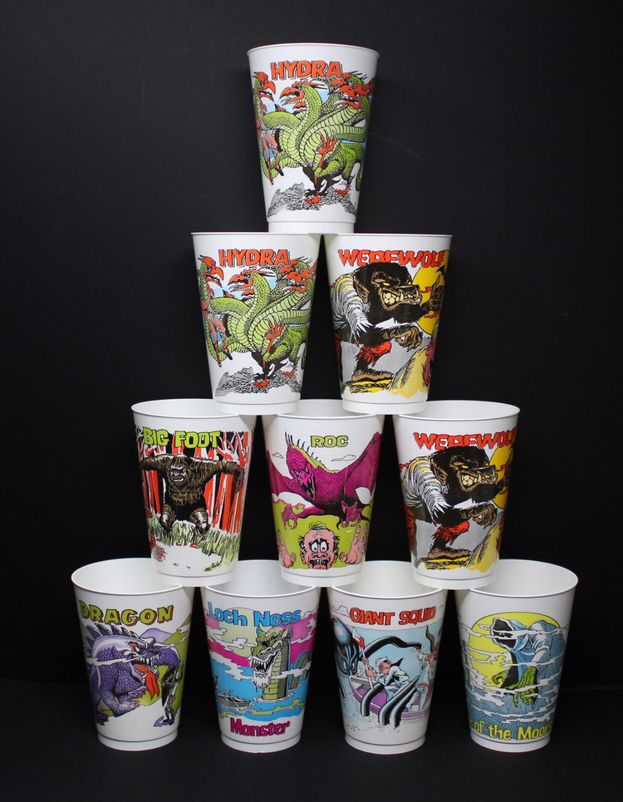 Vintage 7/11 SLURPEE Plastic CUPS MONSTER SERIES 8 different cups 10 Total
