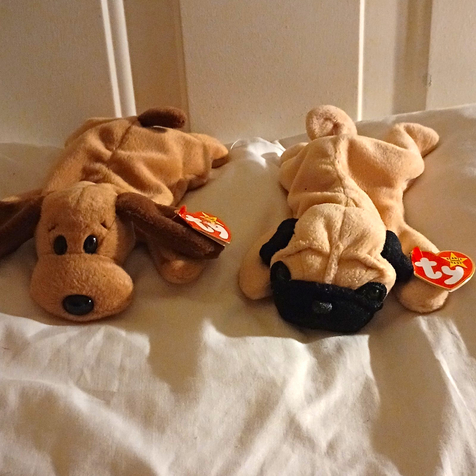 Ty Teenie Beanies Plush Lot Bones Dog & Pugsly Pug Retired 1996 Vintage 4106