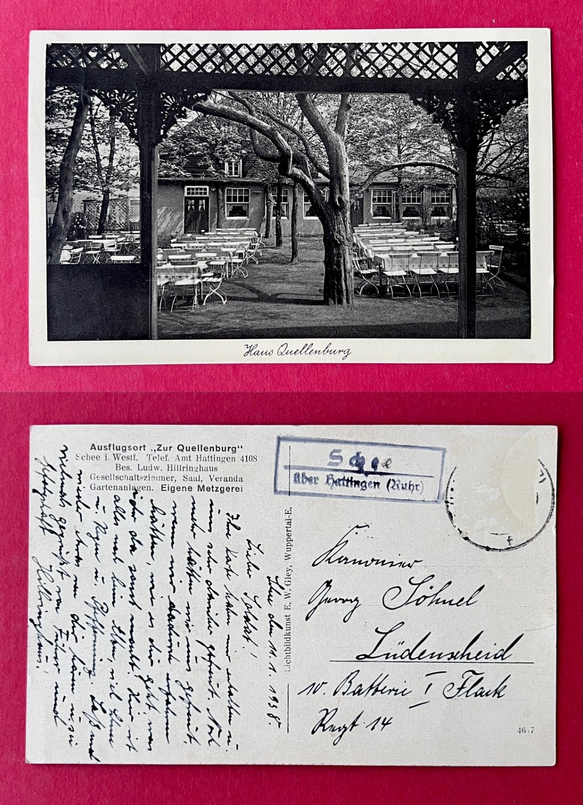Postcard Schee near Huttingen 1938 Gasthaus Zur Quellenburg (181953 Postcard Schee near Huttingen 1938 Gasthaus Zur Quellenburg (181953