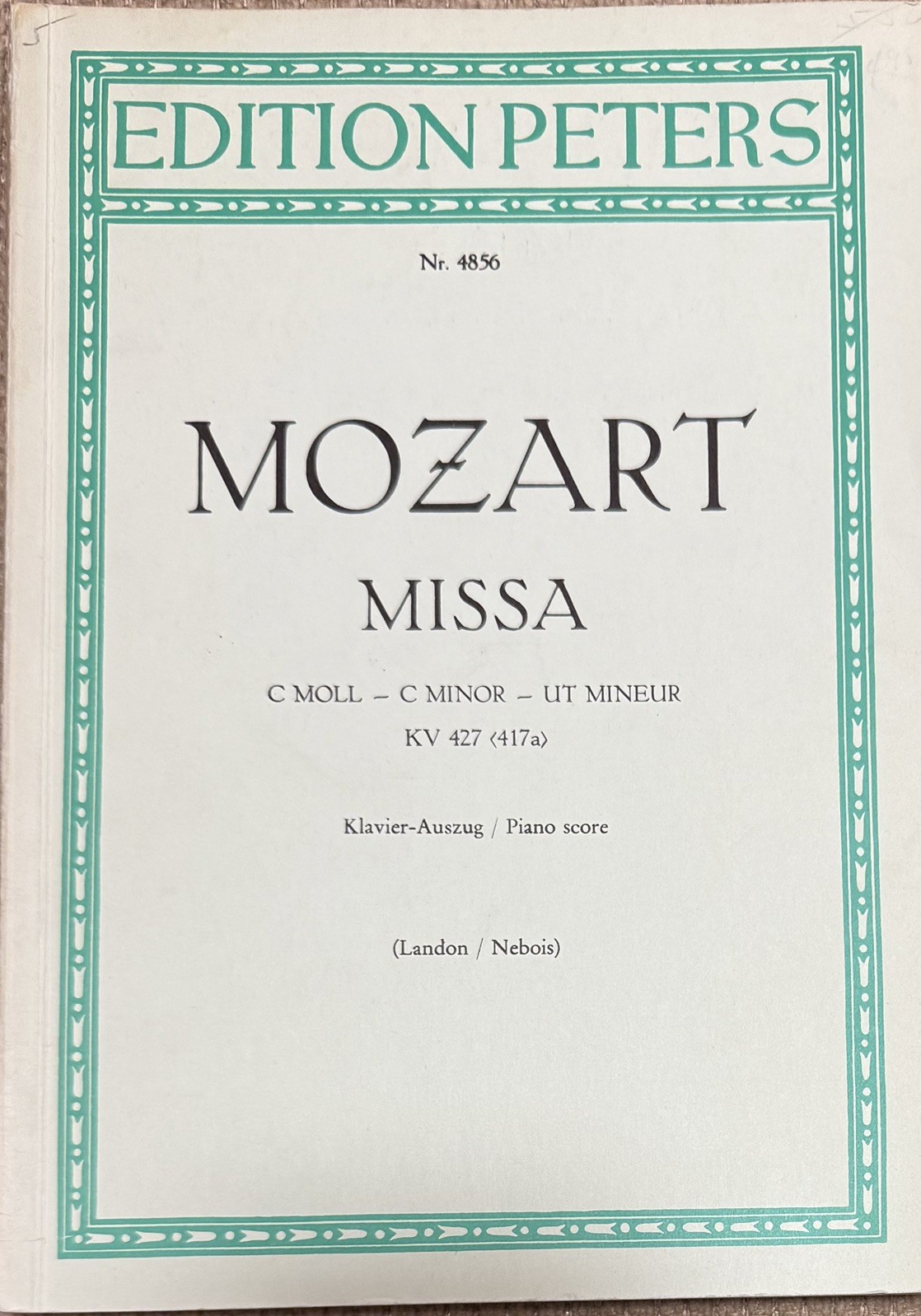 MOZART: Missa (C Minor), Edition Peters, Nr. 4856, Vocal Score, c. 1956, pbk.