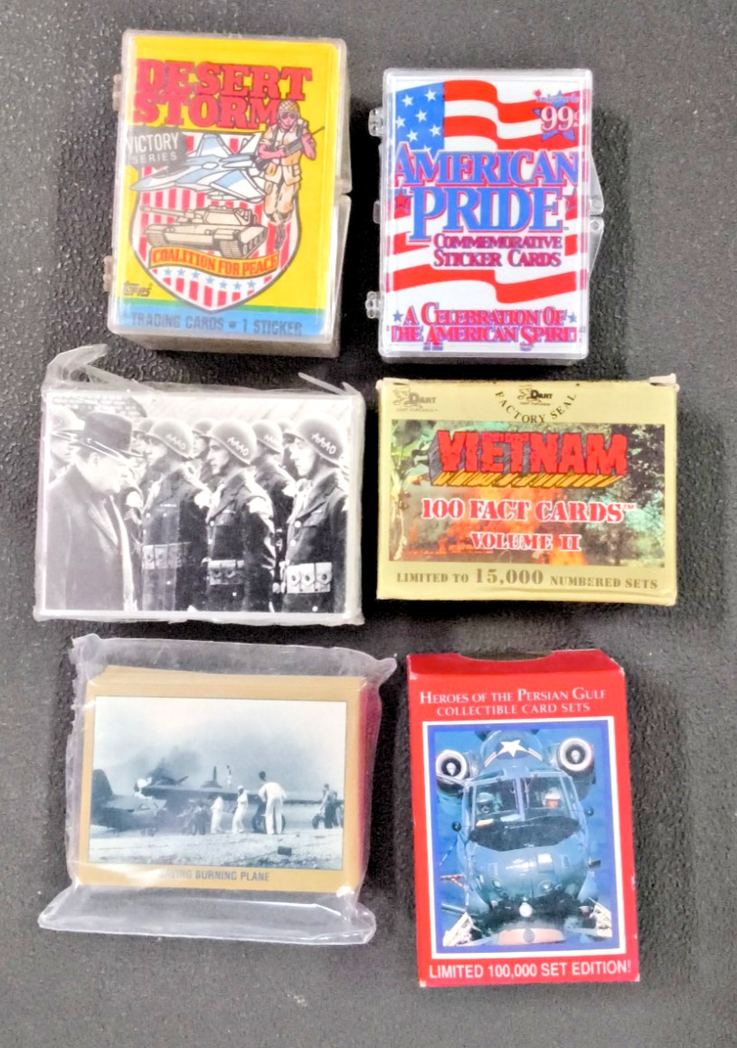 6 Lot Vintage Military War History Trading Card Set Desert Storm WW2, Vietnam