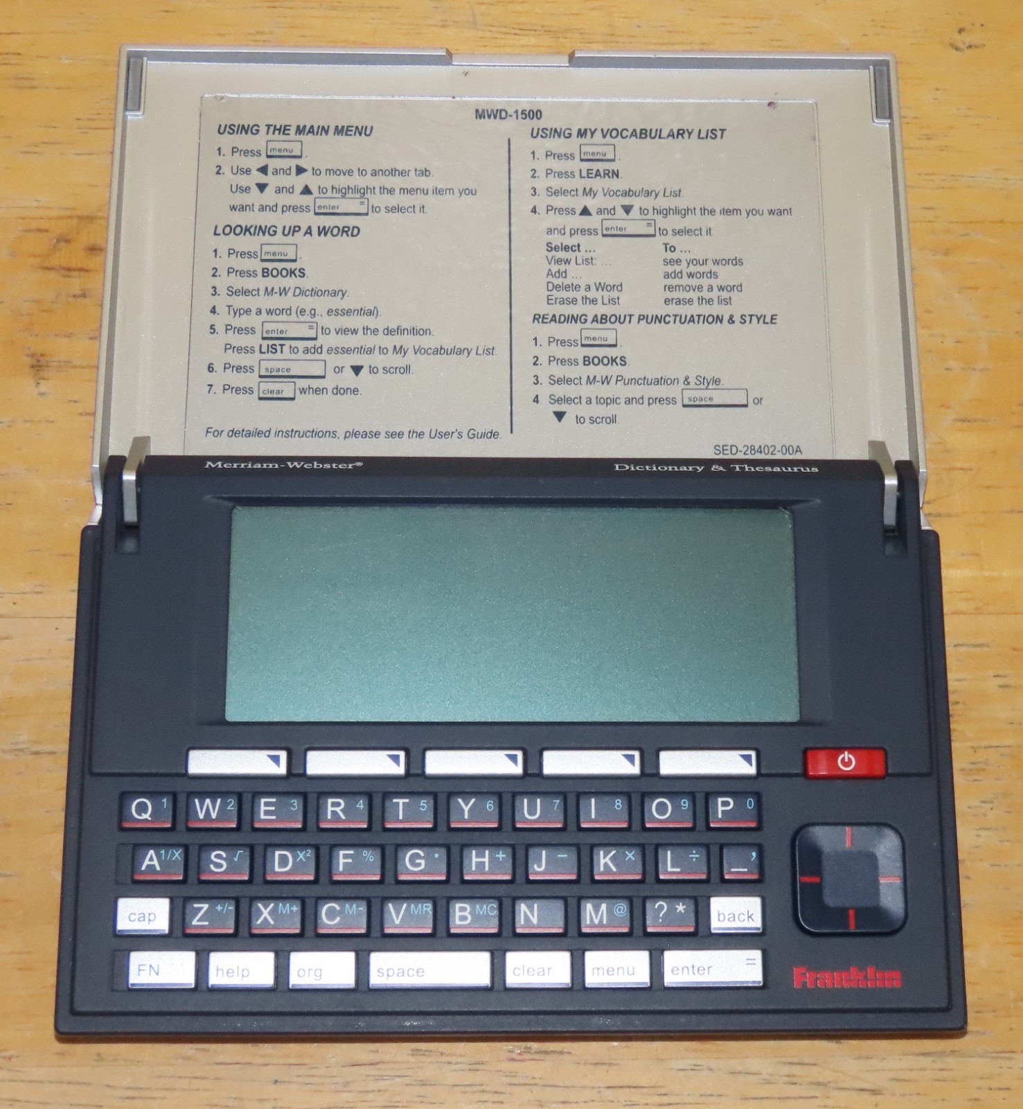 Franklin MWD-1500 Merriam Webster Electronic Dictionary/Thesaurus