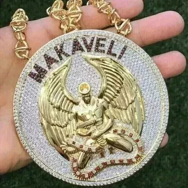 5Ct Round Cut Moissanite Men\'s MAKAVELI Custom Pendant 14K Two Tone Gold Plated