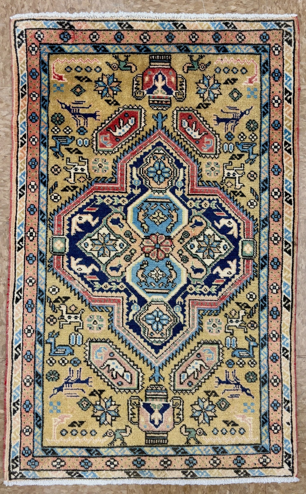Vintage Ardebil 2x3 Tribal Geometric Hand Knotted Wool Oriental Boho Area Rug