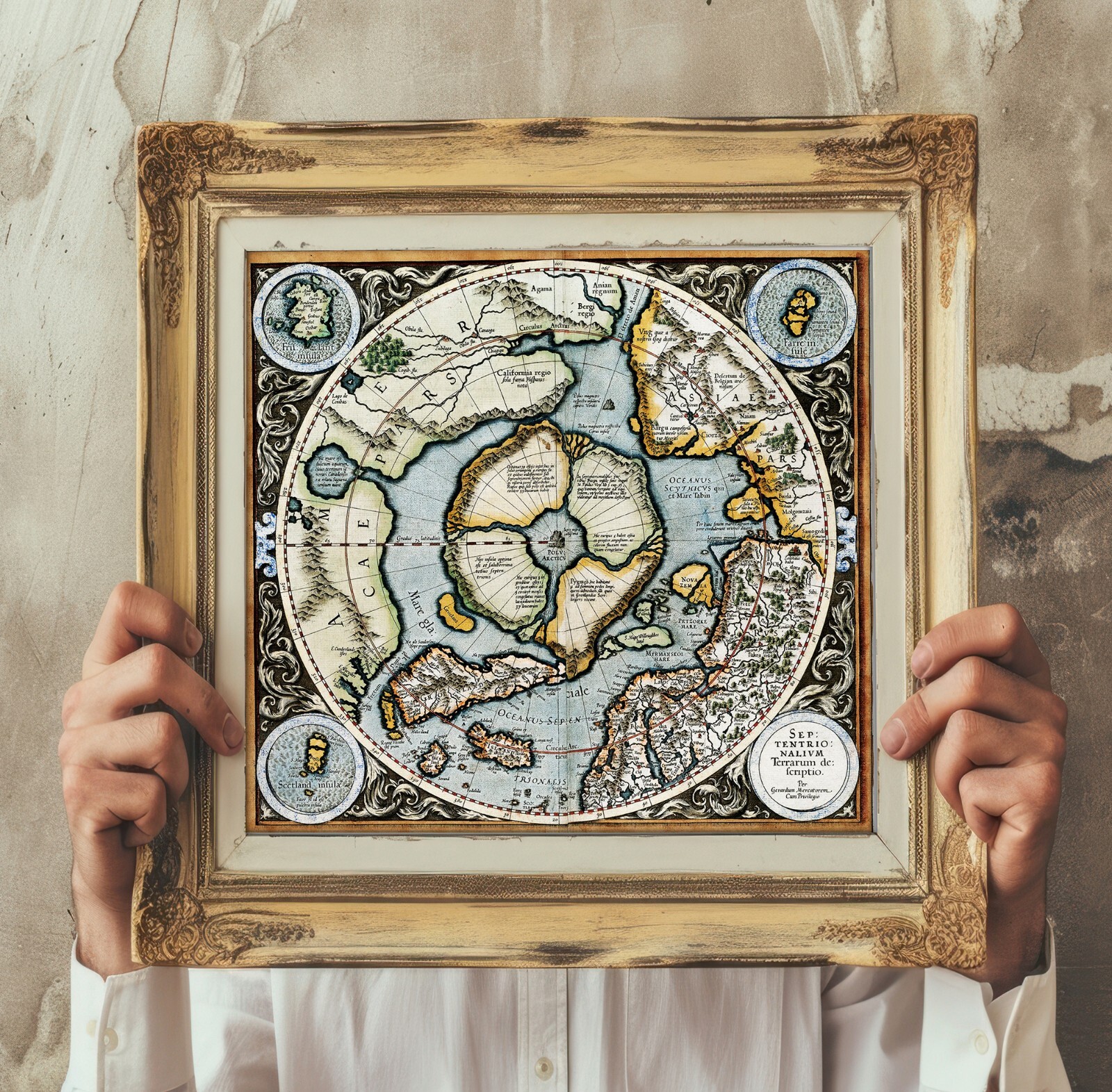 1595 Mercator Map of the North Pole Regions Wall Art Poster Flat Earth Print