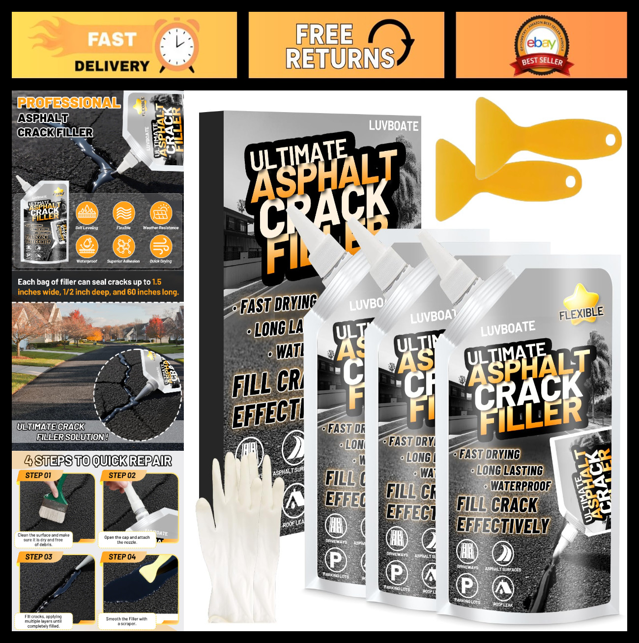 High Elasticity Asphalt Crack Filler 4.5LB - Waterproof Sealant for Driveway & W