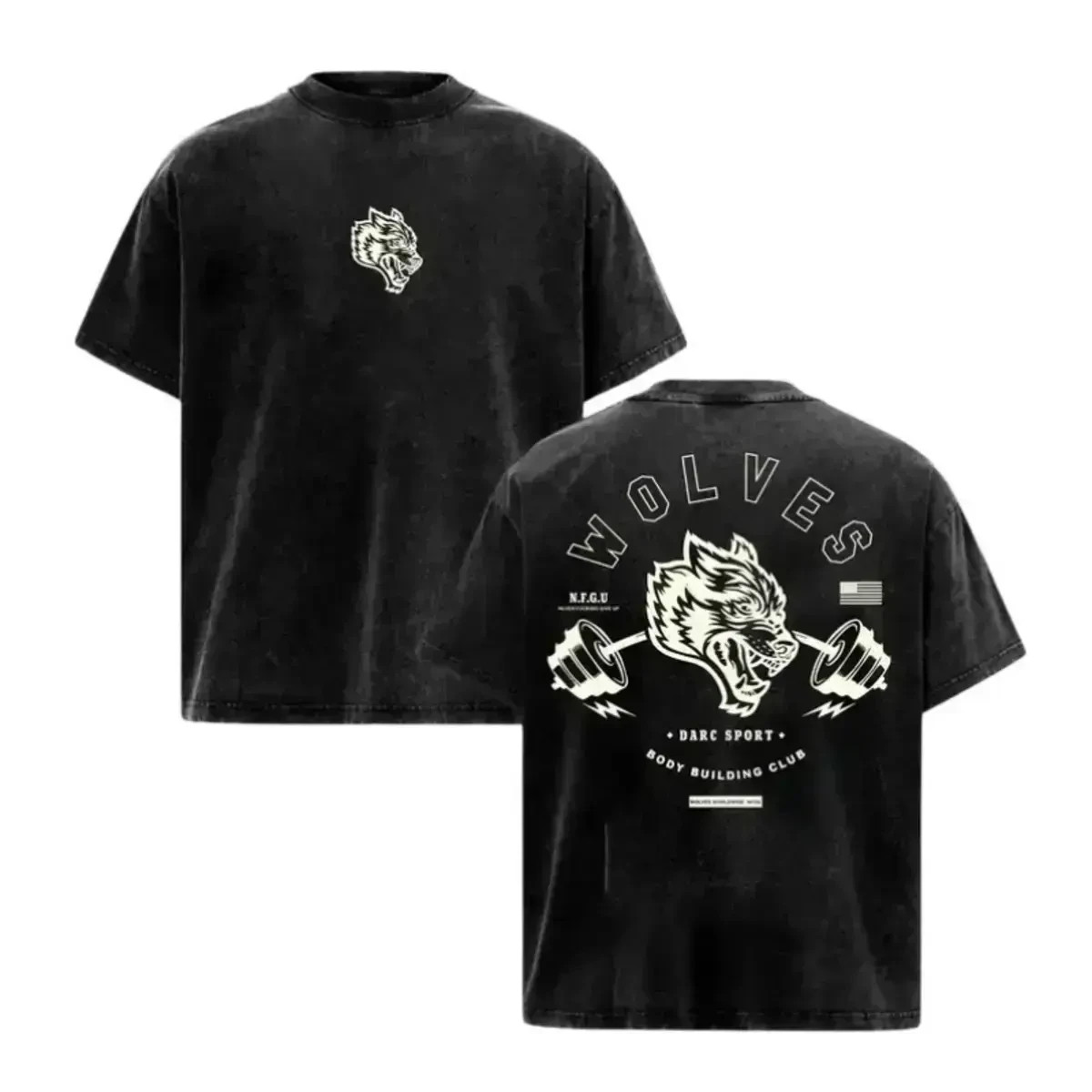 Darc Sport Wolves Bodybuilding Club Vintage Washed Oversized Tee | California Gy Darc Sport Wolves Bodybuilding Club Vintage Washed Oversized Tee | California Gy