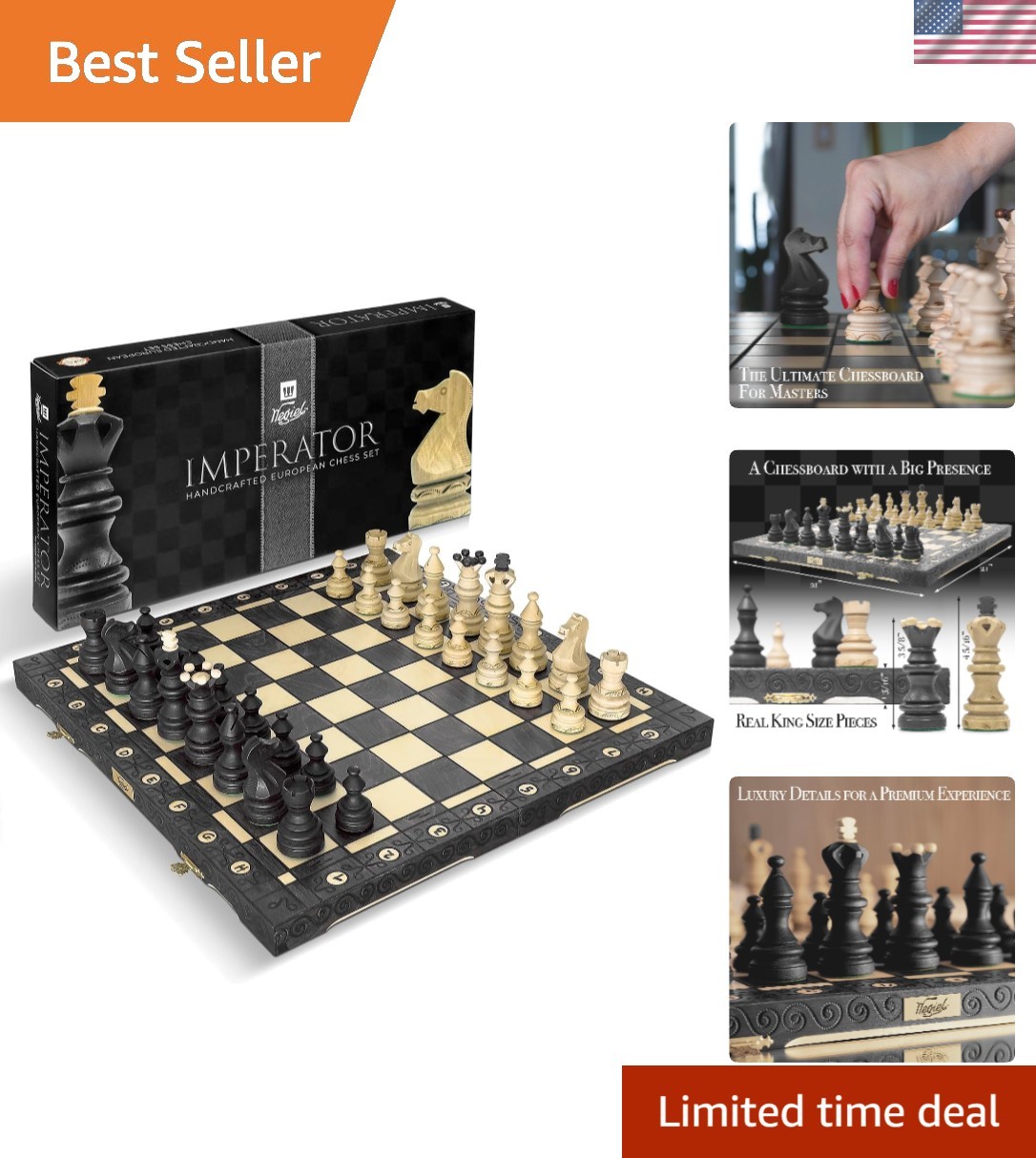 Unique Folding 21-Inch Chess Set -  Beech and Birch Wood Craftsmanship