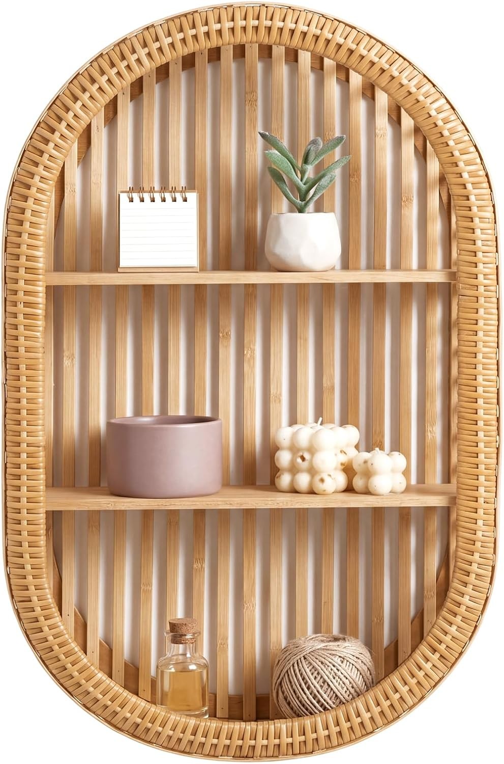 Rattan Wall Shelf 3 Tier Natural Boho Bathroom Storage Organizer
