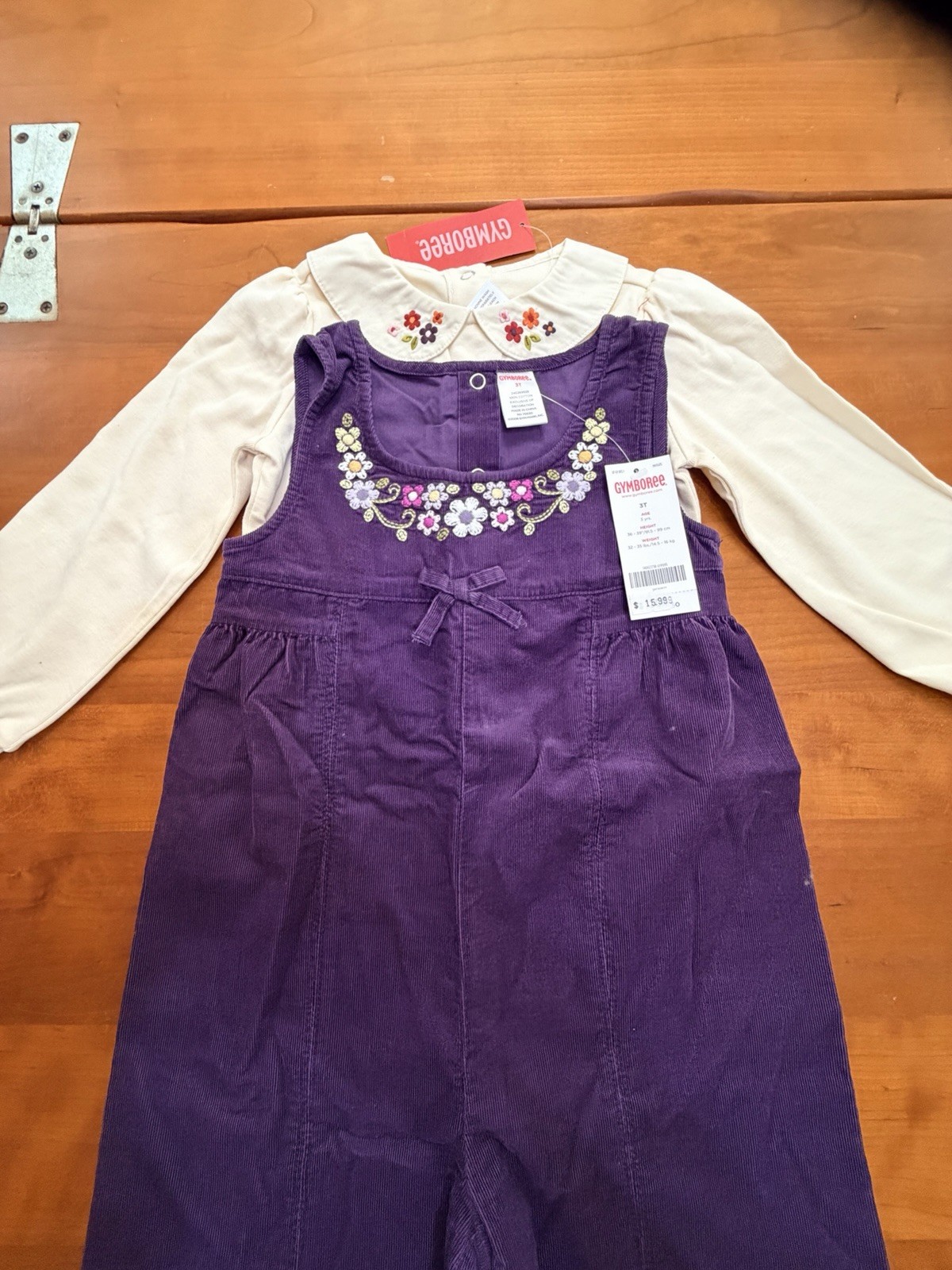 Gymboree Girls 3T Purple Corduroy Overall w/ Bodysuit Embroidered Floral Outfit