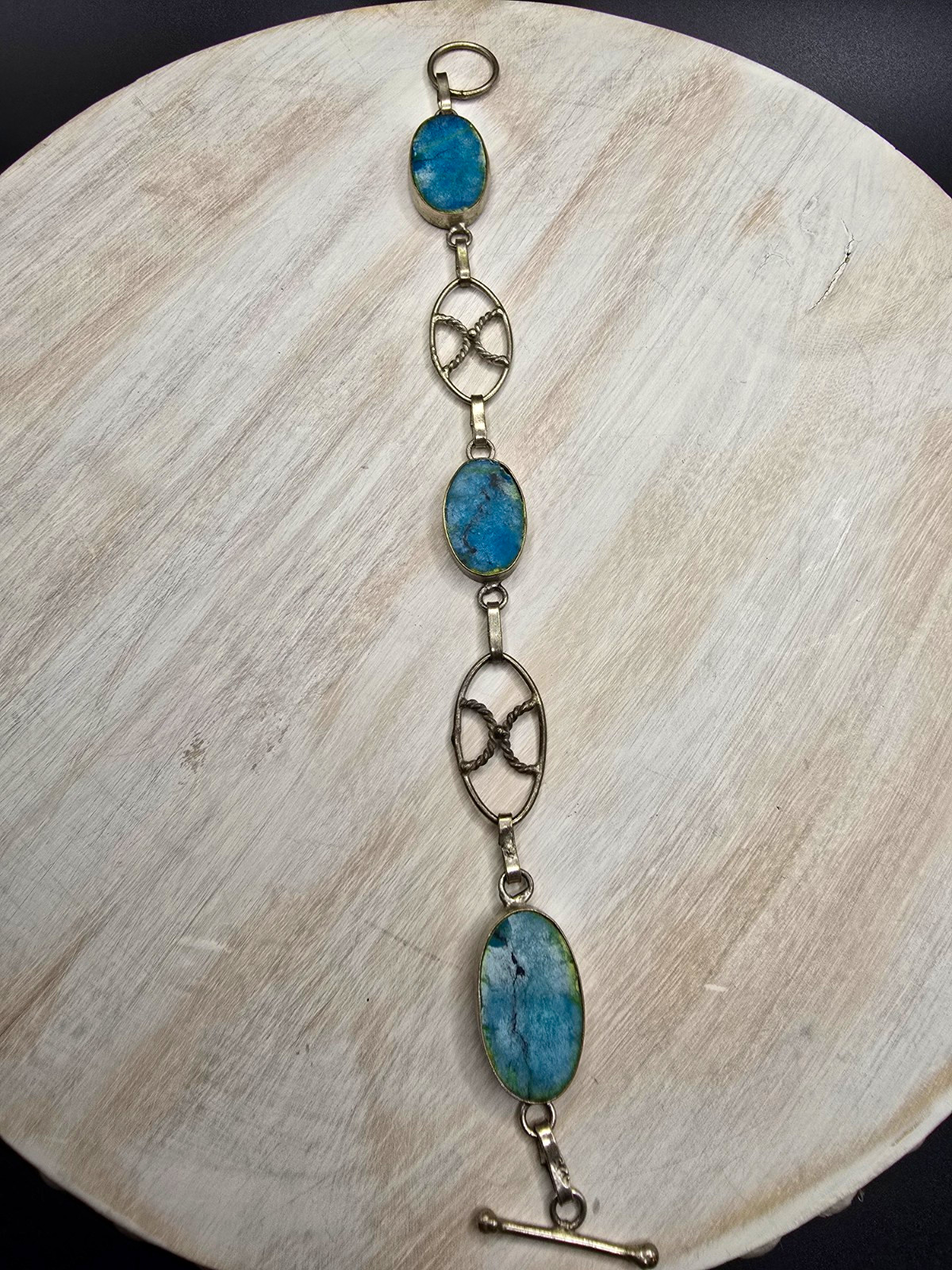 Rare 1970s Taxco MX Sterling Silver Bracelet – Signed SCC, Natural Chrysocolla Rare 1970s Taxco MX Sterling Silver Bracelet – Signed SCC, Natural Chrysocolla