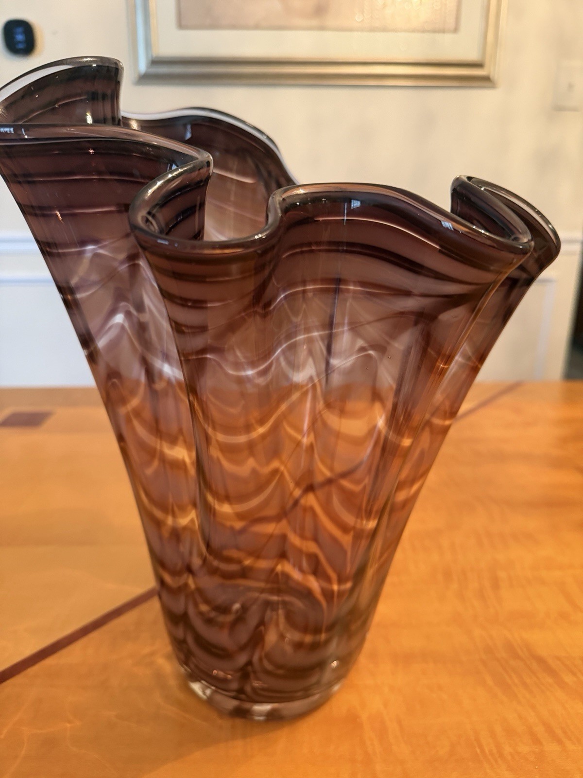 Large 13.5”T Vtg Hand Blown Royal Gallery Mauve Mid Century Wavy Rim Vase. Mint Large 13.5”T Vtg Hand Blown Royal Gallery Mauve Mid Century Wavy Rim Vase. Mint