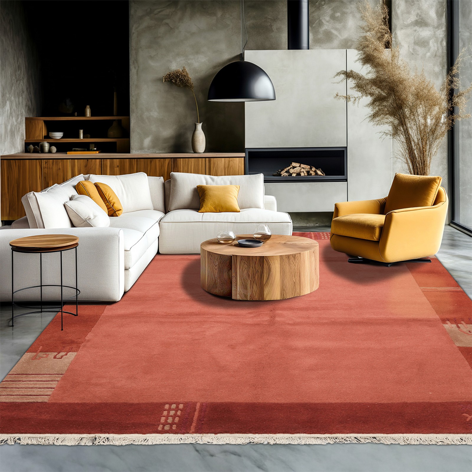 5\'7\'\'x7\'10\'\' Hand Knotted Wool Rose Orange Tibetan Modern Plush Pile Kalaty Rug