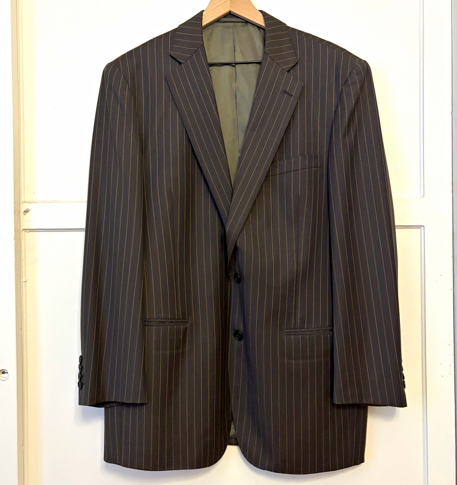 Gianni Milano Super 130s Wool Blazer Mens Brown Pinstripe Custom Tailored HK Gianni Milano Super 130s Wool Blazer Mens Brown Pinstripe Custom Tailored HK
