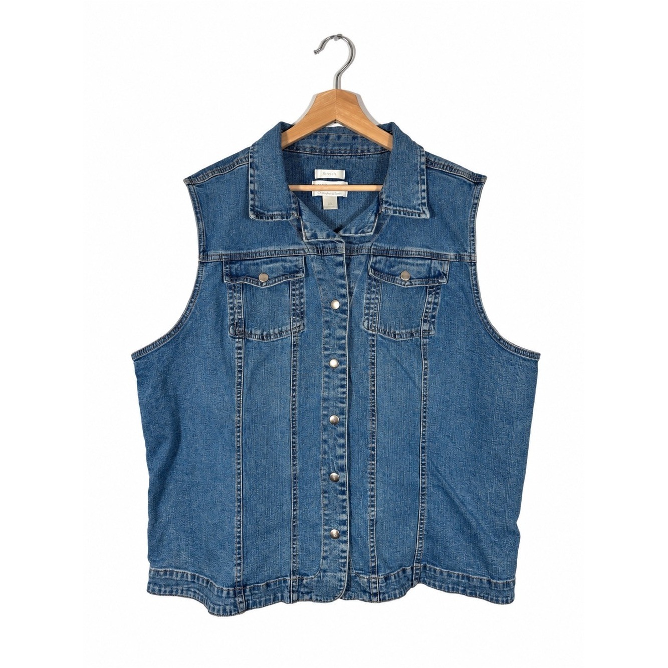 CJ Banks Women\'s Denim Vest Stretch Plus Size 3X Blue Casual Classic Layering