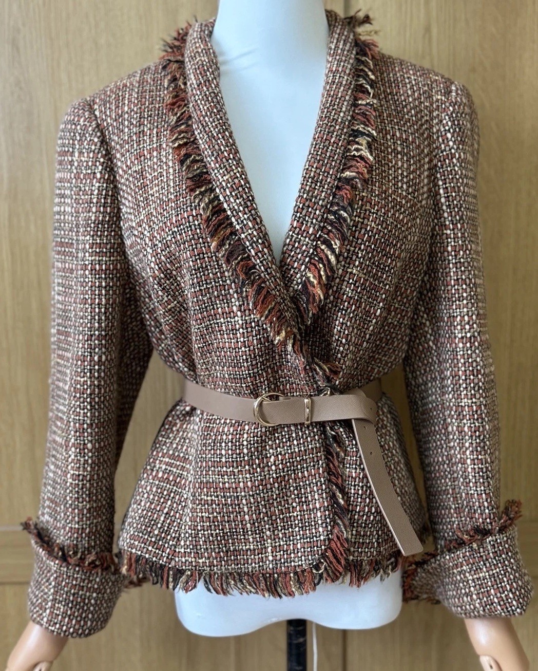  Windsmoor Vintage Tweed Jacket Blazer Wool Blend Brown Orange Cream UK 10/12 