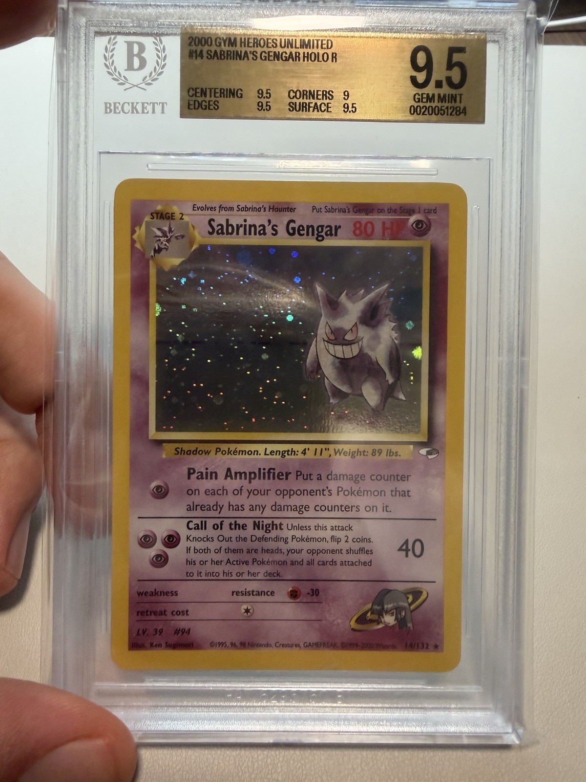Sabrina\'s Gengar 14/132 Gym Heroes Holo BGS 9.5