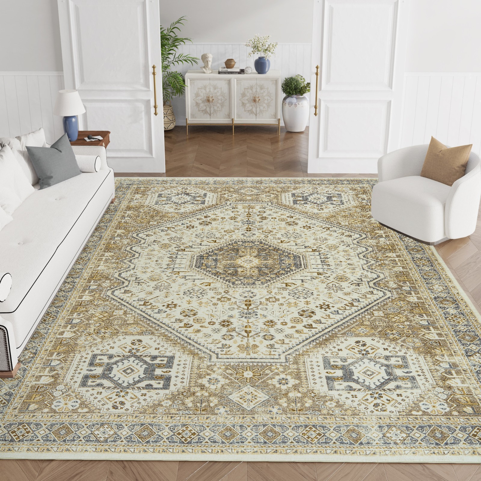 8 x 10 Area Rug Washable Vintage Floral Rug Indoor  Soft Carpet for Living Room