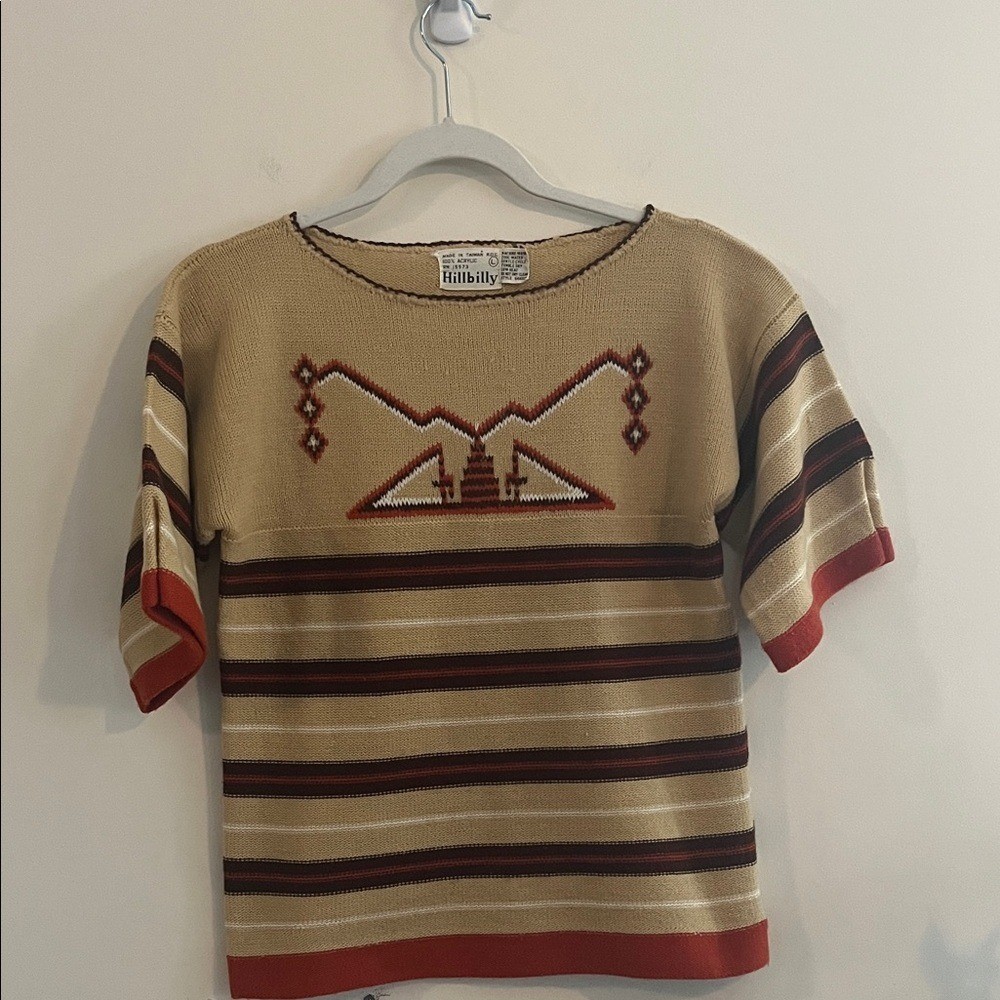 Vintage Hillbilly Aztec Inspired Southwestern Sweater Top 70s Western Boho Earth