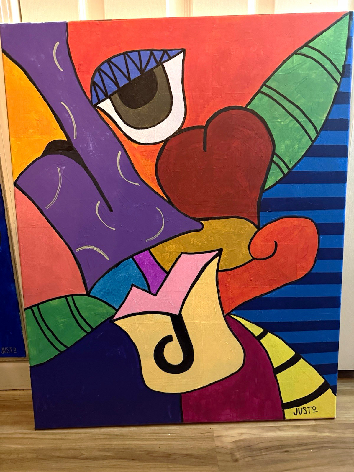 JUSTO Original Abstract Pop Art Painting On Canvas Signed Large OOAK Unframed